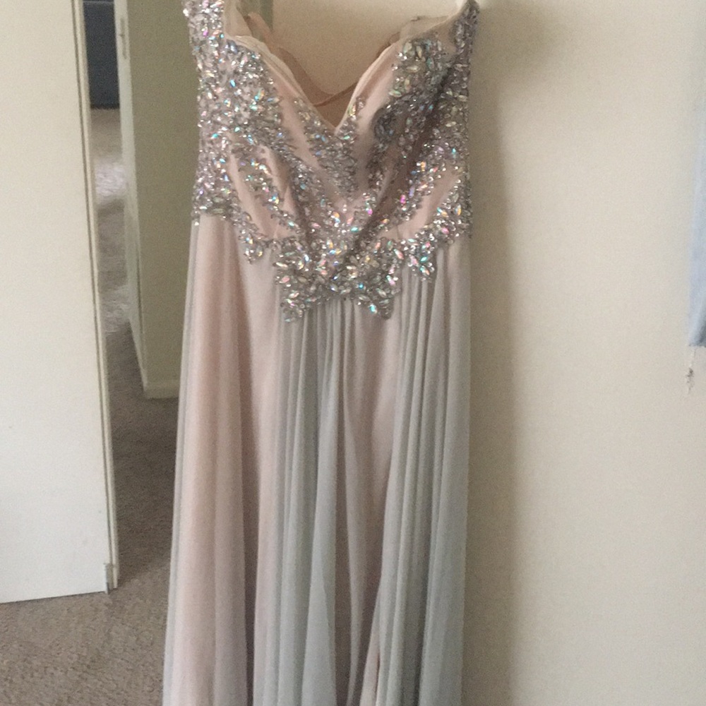 Formal dress with light pink and grey ish blue